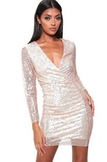 I Saw it First - Ladies Rose Gold Sequin Long Sleeve Bodycon Dress