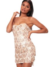 I Saw it First - Ladies Rose Gold Sequin Tassle Bandeau Mini Dress