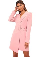 I Saw it First - Ladies Rose Woven Belted Flare Sleeve Blazer Dress