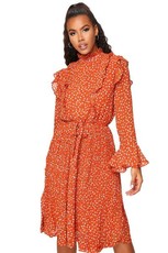 I Saw it First - Ladies Rust Floral Print Ruffle Midi Dress