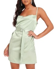 I Saw it First - Ladies Sage Green Satin Belted Mini Dress