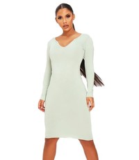 I Saw it First - Ladies Sage Knotch Front Midi Dress