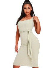 I Saw it First - Ladies Sage Ribbed Tie Waist Midi Dress