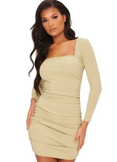 I Saw it First - Ladies Sage Ruched Side Long Sleeve Ribbed Dress