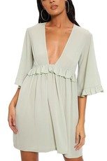 I Saw it First - Ladies Sage Ruffle Detail Plunge Smock Dress