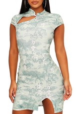 I Saw it First - Ladies Sage Scuba Crepe Oriental Split Bodycon Dress