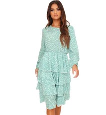 I Saw it First - Ladies Sage Woven Tiered Polka Dot Midaxi Dress