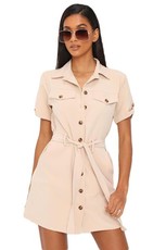 I Saw it First - Ladies Sand Utility Stretch Crepe Mini Dress