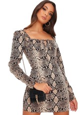 I Saw it First - Ladies Snake Snake Print Puff Sleeve Mini Dress