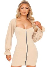 I Saw it First - Ladies Stone Crepe Zip Front Bardot Bodycon Dress