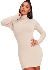 I Saw it First - Ladies Stone Roll Neck Long Sleeve Mini Dress