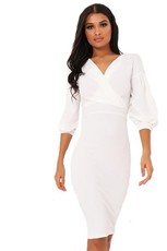 I Saw it First - Ladies White Balloon Sleeve Midi Dress