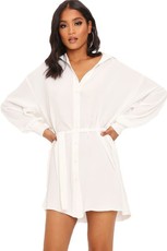 I Saw it First - Ladies White Balloon Sleeve Tie Waist Shirt Dress