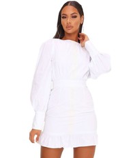 I Saw it First - Ladies White Cotton Poplin Puff Sleeve Dress