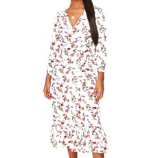 I Saw it First - Ladies White Ditsy Floral Long Sleeve Midaxi Wrap Dress