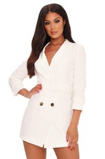 I Saw it First - Ladies White Double Button Belted Blazer Dress