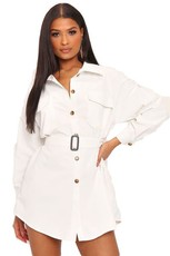 I Saw it First - Ladies White Drop Shoulder Oversized Shirt Dress