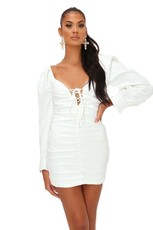 I Saw it First - Ladies White Lace Up Ruched Long Sleeve Mini Dress