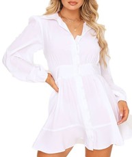 I Saw it First - Ladies White Long Sleeve Skater Shirt Dress