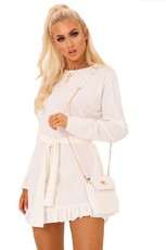 I Saw it First - Ladies White Long Sleeve Tie Waist Frill Detail Dress