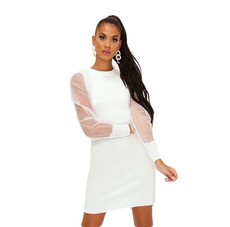 I Saw it First - Ladies White Organza Sleeve Knitted Dress