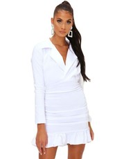 I Saw it First - Ladies White Plunge Ruched Mini Shirt Dress