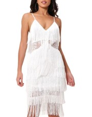 I Saw it First - Ladies White Sheer Fringe & Lace Midi Dress