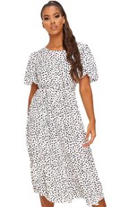 I Saw it First - Ladies White Woven Polka Dot Puff Sleeve Frill Hem Dress