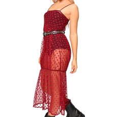 I Saw it First - Ladies Wine Mesh Polka Dot Midaxi Dress