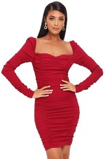 I Saw it First - Ladies Wine Ruched Sleeve Mini Dress