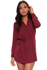 I Saw it First - Ladies Wine Tie Waist Shirt Dress