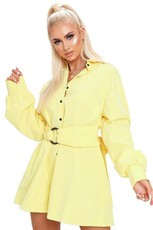 I Saw it First - Ladies Yellow Drop Shoulder Belted Oversized Shirt Dress