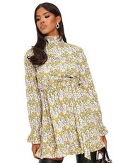 I Saw it First - Ladies Yellow Floral High Neck Shired Skater Dress