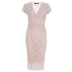 Quiz Glitter Lace Scallop Midi Dress - Nude