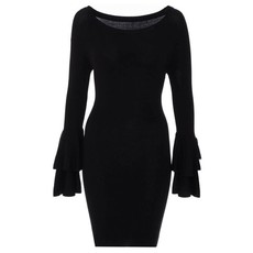 Quiz Knit Double Frill Sleeve Mini Dress - Black