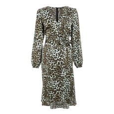 Quiz Ladies Animal Print Dip Hem Dress - Khaki