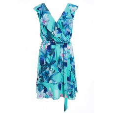 Quiz Ladies Aqua and Pink Floral Wrap Dress - Aqua