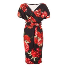 Quiz Ladies Black and Red Floral Print Wrap Midi Dress