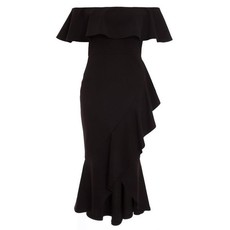 Quiz Ladies Black Bardot Frill Midi Dress - Black