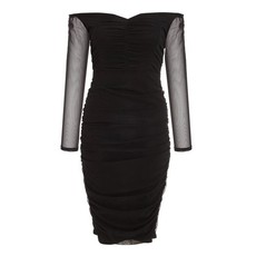 Quiz Ladies Black Bardot Ruched Midi Dress