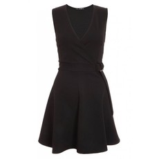 Quiz Ladies Black D-Ring Skater Dress - Black