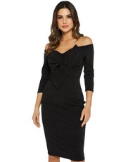 Quiz Ladies Black Glitter Bow Front Midi Dress