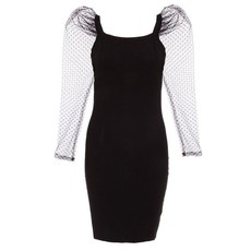 Quiz Ladies Black Knitted Puff Sleeve Dress