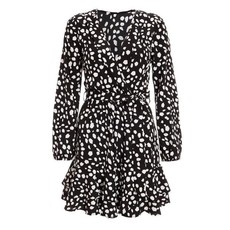 Quiz Ladies Black Smudge Print Wrap Dress