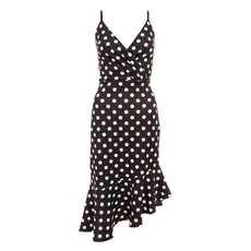 Quiz Ladies Black/White Polka Dot Asymmetrical Midi Dress - Black