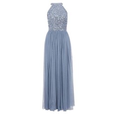 Quiz Ladies Blue Embellished High Neck Maxi Dress