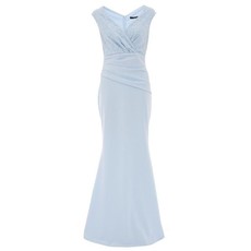 Quiz Ladies Blue Lace Ruched Maxi Dress