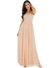 Quiz Ladies Blush Pink Embellished Maxi Dress