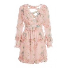 Quiz Ladies Chiffon Floral Lace Up Dress