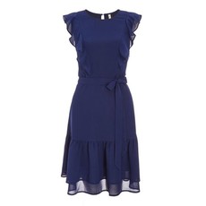 Quiz Ladies Chiffon Frill Dress - Navy